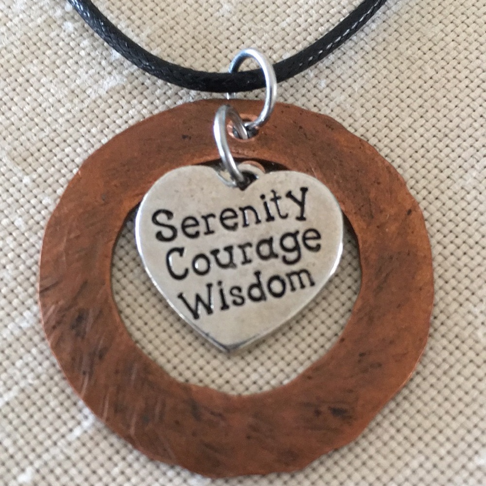 Hand Crafted Serenity Heart Necklace Courage Wisdom Reversible with Cross